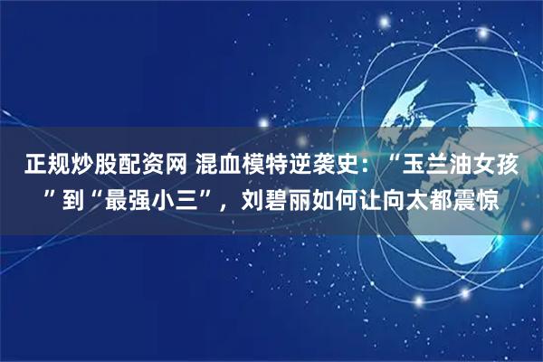 正规炒股配资网 混血模特逆袭史：“玉兰油女孩”到“最强小三”，刘碧丽如何让向太都震惊